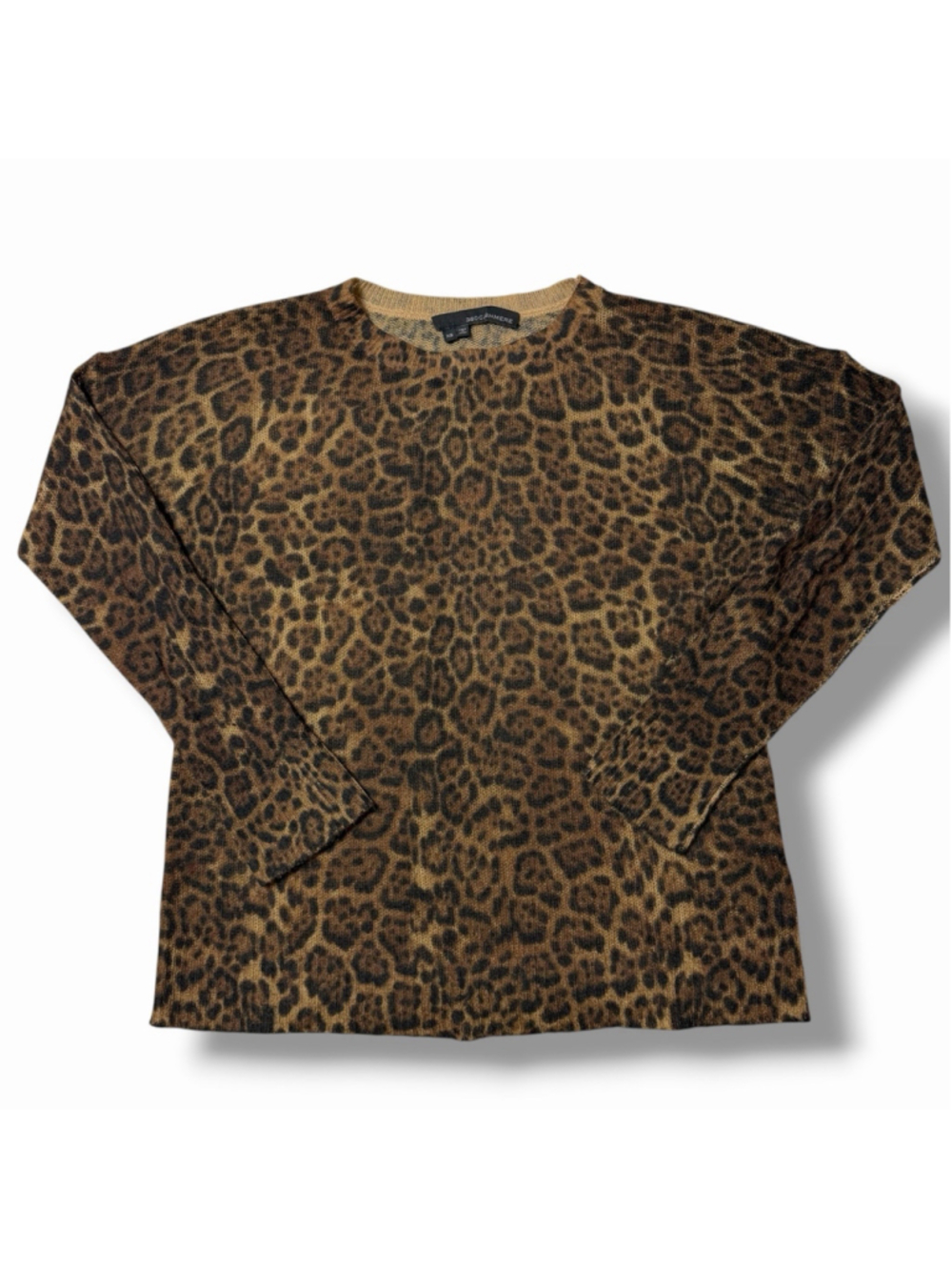 360 Cashmere Women Pullover Sweater 100% Cashmere Brown Leopard Print Size XS